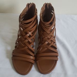 Tan Strappy Wedge Sandals
